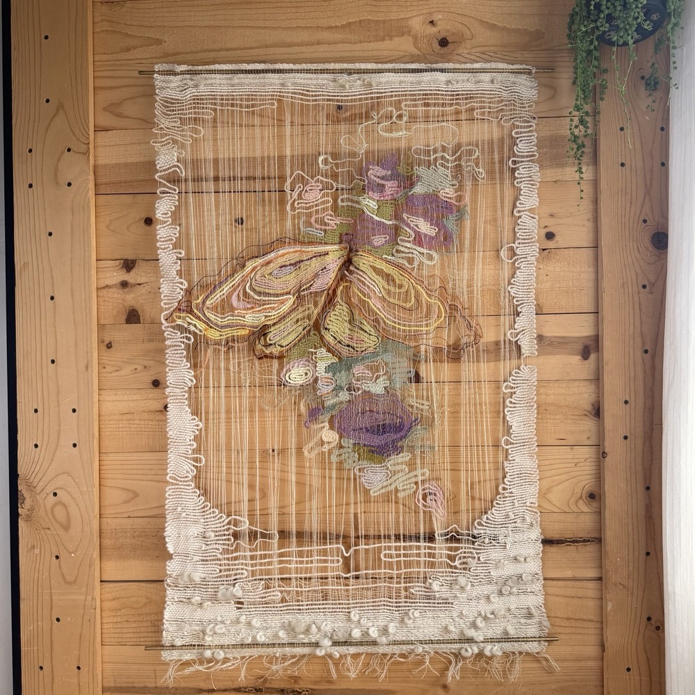 VTG Woven Art Tapestry Wall Hanging Boho Butterfly Whimsical Wall Hanging 29x41"